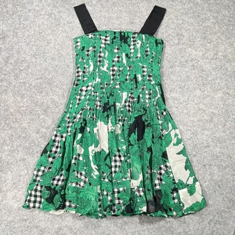 Diane Von Furstenberg Dress Womens 2 Green Floral Silk Sundress Knee Length